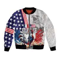 French-American Heritage Month Bomber Jacket National Flags Style with Rooster and Bald Eagle - Wonder Print Shop