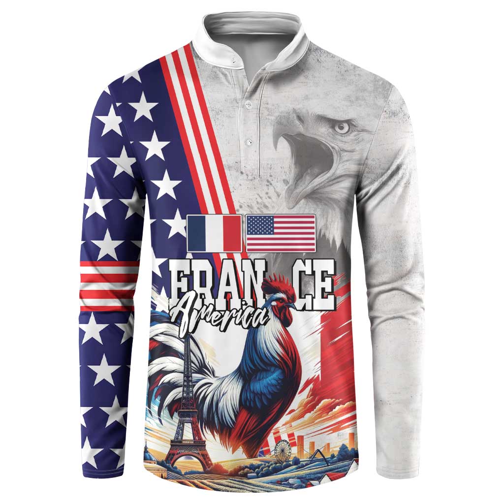 French-American Heritage Month Button Sweatshirt National Flags Style with Rooster and Bald Eagle - Wonder Print Shop