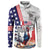 French-American Heritage Month Button Sweatshirt National Flags Style with Rooster and Bald Eagle - Wonder Print Shop