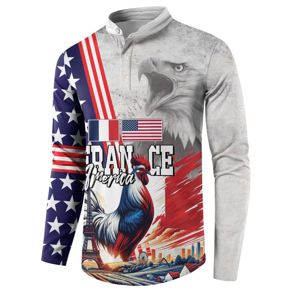 French-American Heritage Month Button Sweatshirt National Flags Style with Rooster and Bald Eagle - Wonder Print Shop