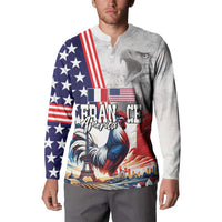 French-American Heritage Month Button Sweatshirt National Flags Style with Rooster and Bald Eagle - Wonder Print Shop