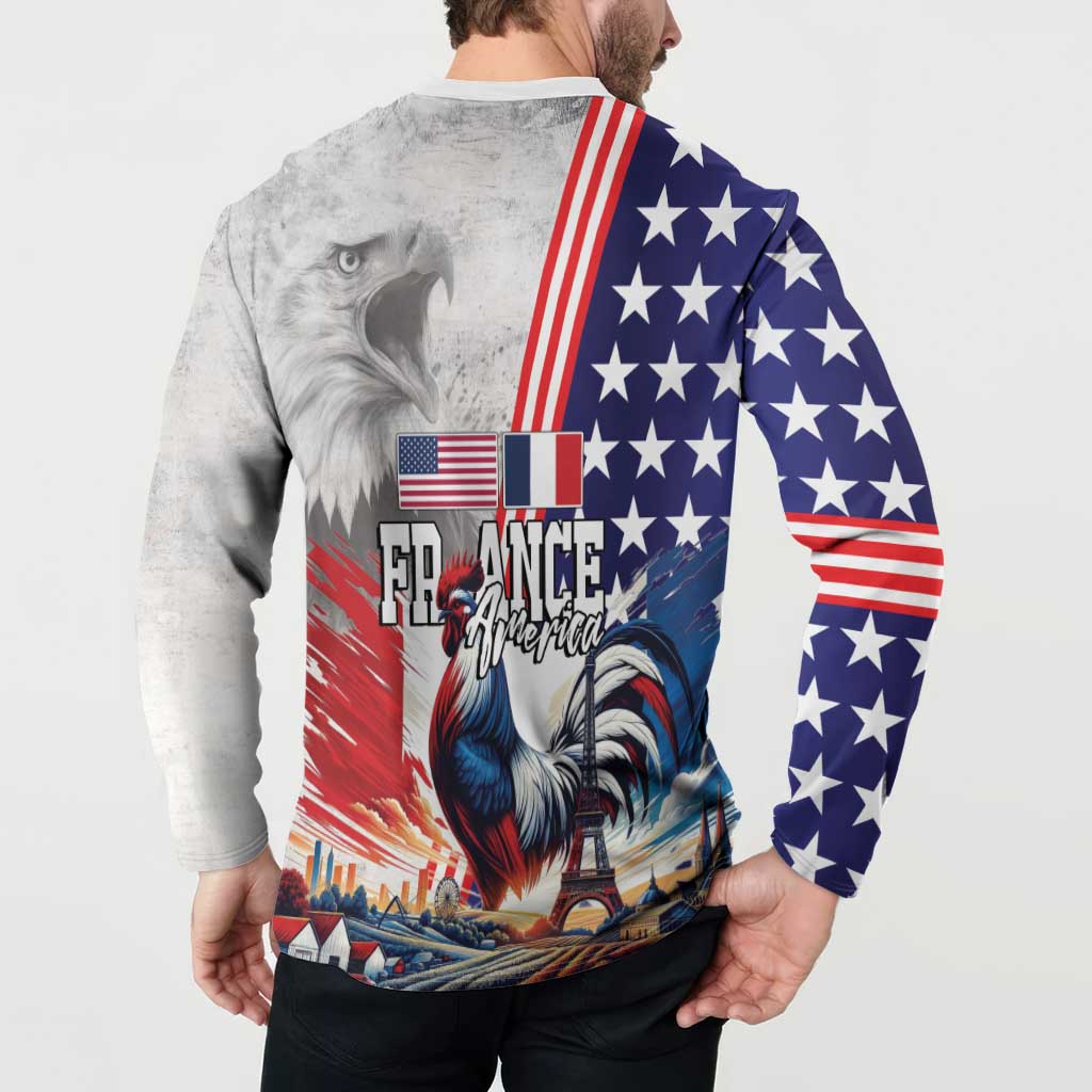 French-American Heritage Month Button Sweatshirt National Flags Style with Rooster and Bald Eagle - Wonder Print Shop