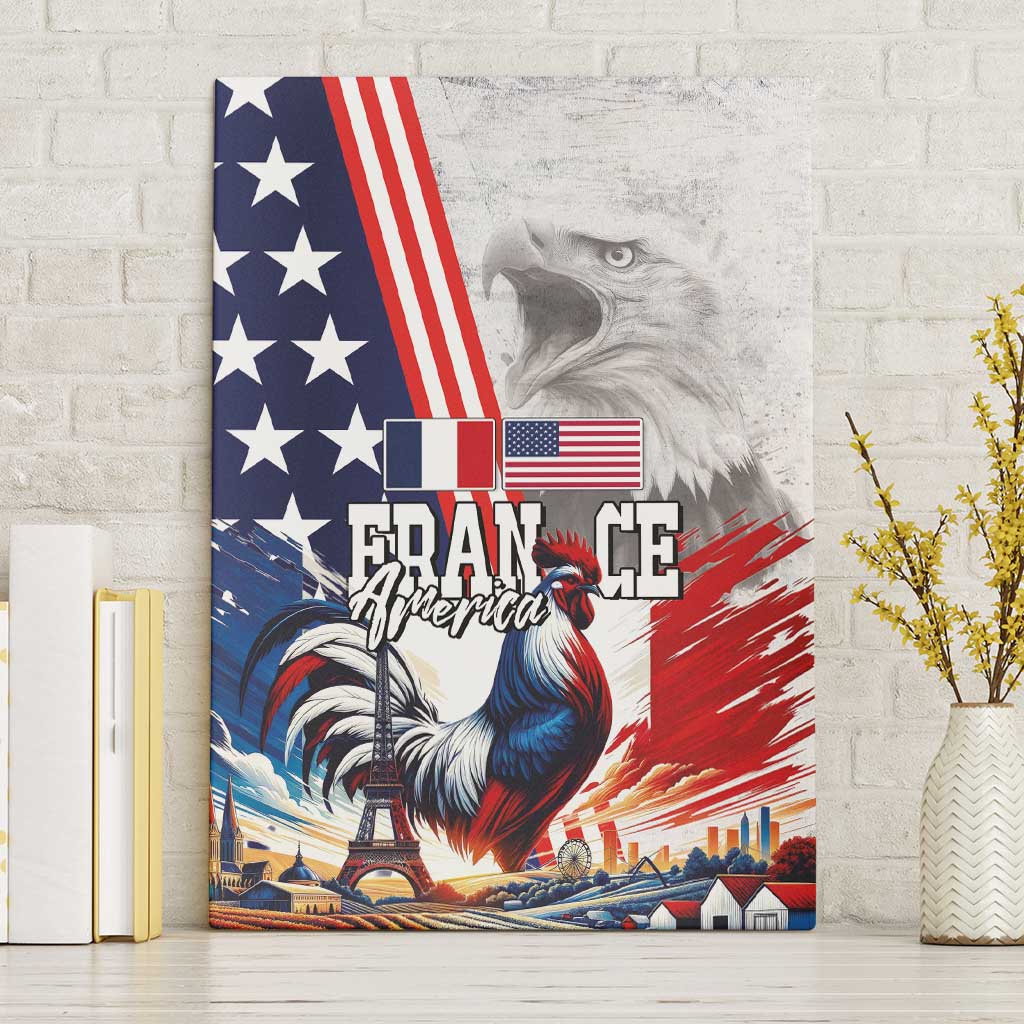 French-American Heritage Month Canvas Wall Art National Flags Style with Rooster and Bald Eagle - Wonder Print Shop