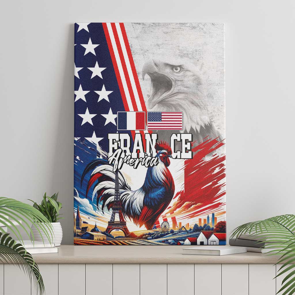 French-American Heritage Month Canvas Wall Art National Flags Style with Rooster and Bald Eagle - Wonder Print Shop