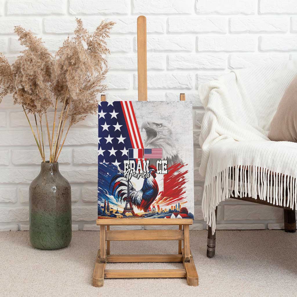French-American Heritage Month Canvas Wall Art National Flags Style with Rooster and Bald Eagle - Wonder Print Shop