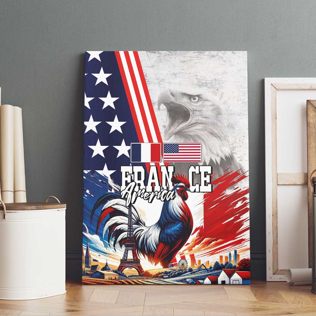 French-American Heritage Month Canvas Wall Art National Flags Style with Rooster and Bald Eagle - Wonder Print Shop
