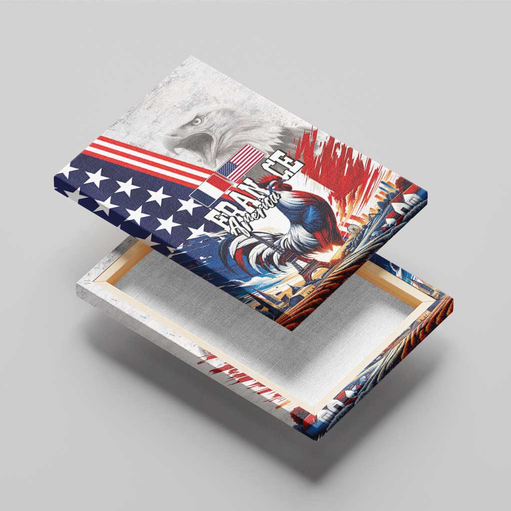 French-American Heritage Month Canvas Wall Art National Flags Style with Rooster and Bald Eagle - Wonder Print Shop