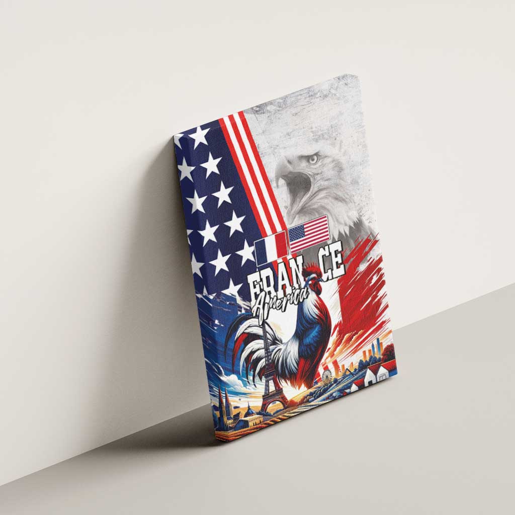 French-American Heritage Month Canvas Wall Art National Flags Style with Rooster and Bald Eagle - Wonder Print Shop