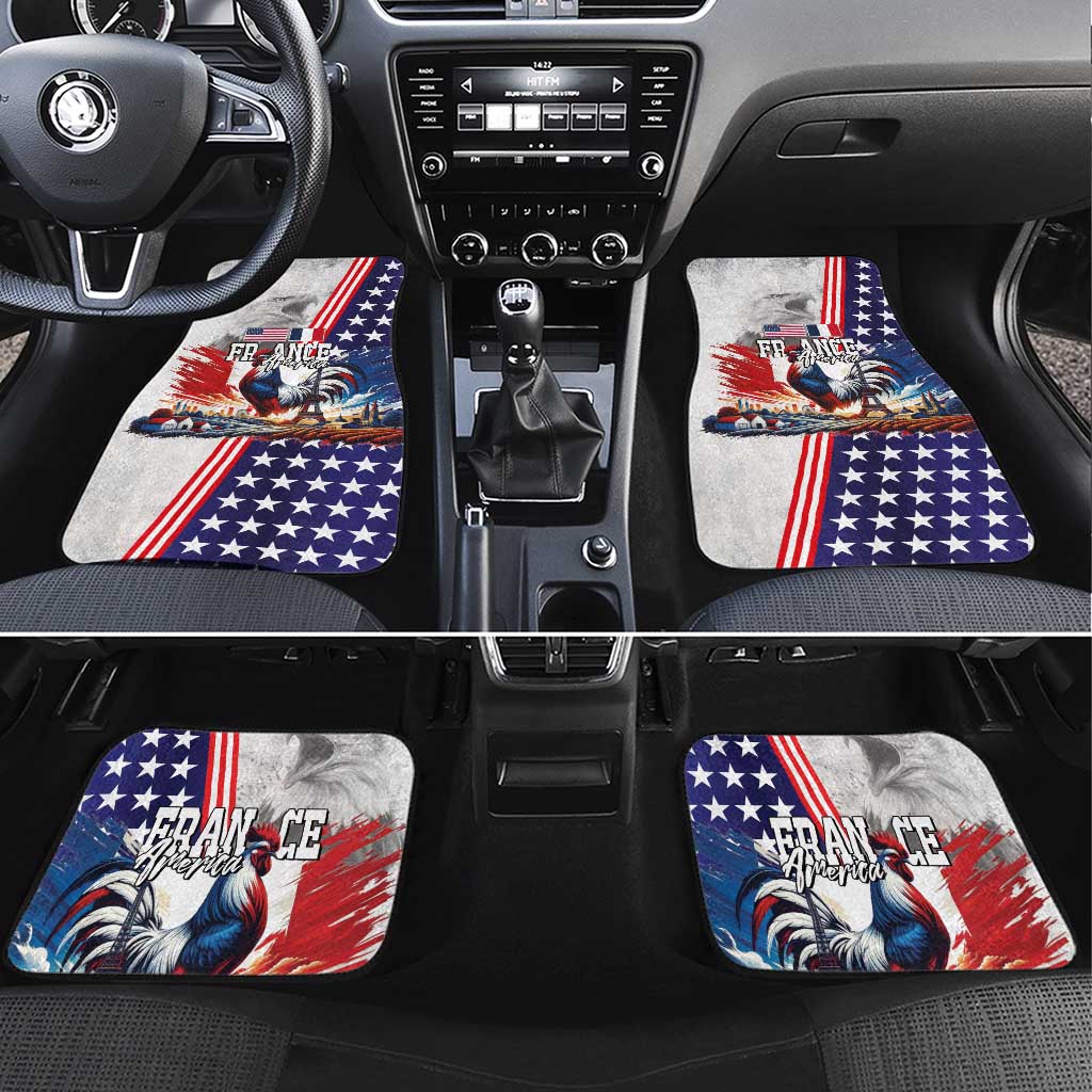 French-American Heritage Month Car Mats National Flags Style with Rooster and Bald Eagle - Wonder Print Shop