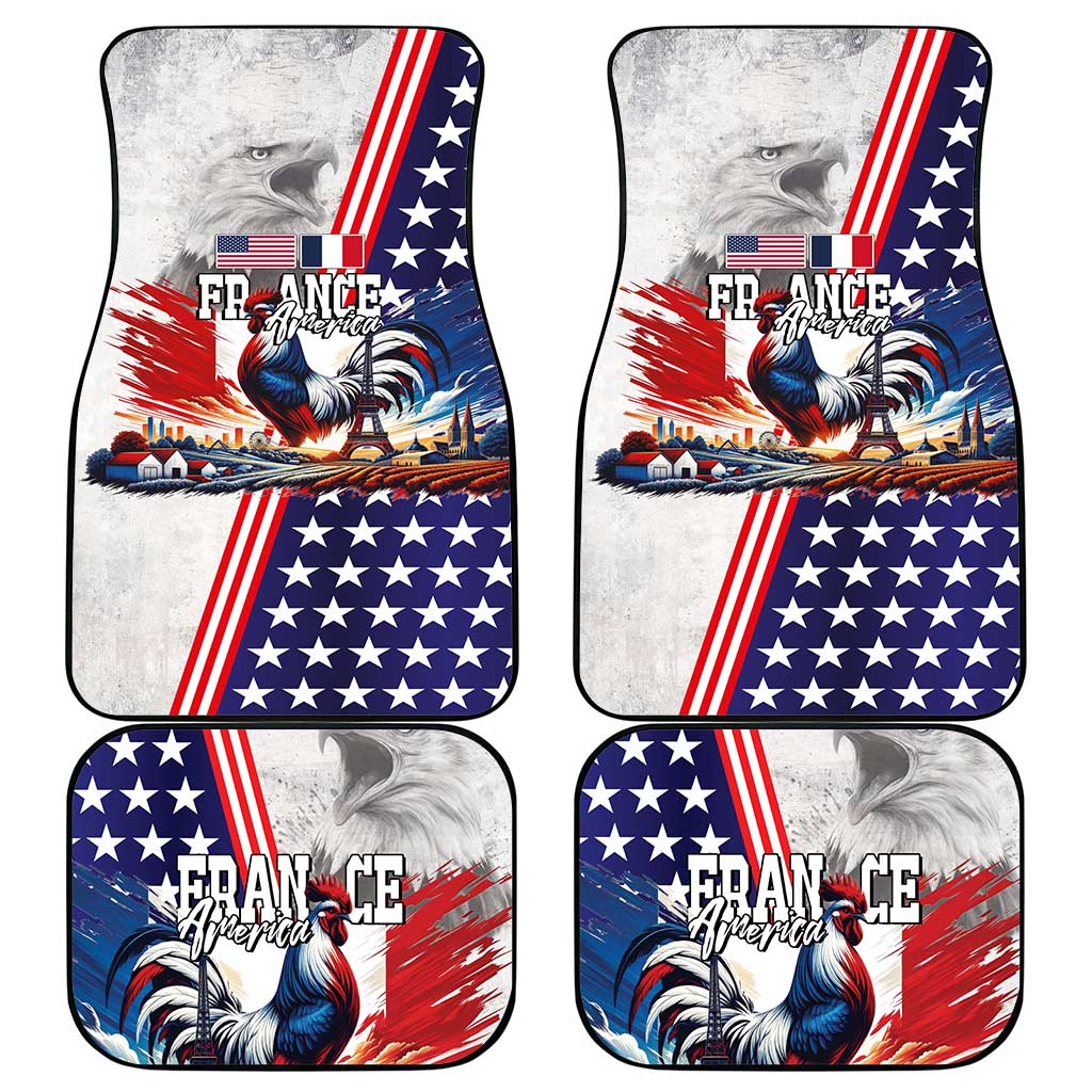 French-American Heritage Month Car Mats National Flags Style with Rooster and Bald Eagle - Wonder Print Shop