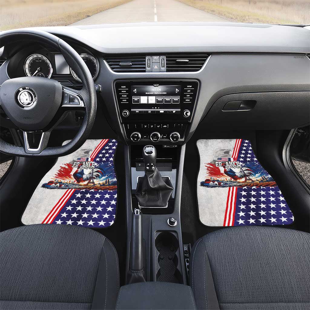 French-American Heritage Month Car Mats National Flags Style with Rooster and Bald Eagle - Wonder Print Shop