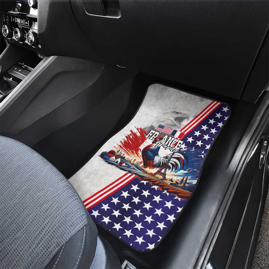 French-American Heritage Month Car Mats National Flags Style with Rooster and Bald Eagle - Wonder Print Shop