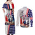 French-American Heritage Month Couples Matching Off Shoulder Maxi Dress and Long Sleeve Button Shirt National Flags Style with Rooster and Bald Eagle - Wonder Print Shop