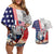 French-American Heritage Month Couples Matching Off Shoulder Short Dress and Hawaiian Shirt National Flags Style with Rooster and Bald Eagle - Wonder Print Shop