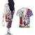 French-American Heritage Month Couples Matching Off The Shoulder Long Sleeve Dress and Hawaiian Shirt National Flags Style with Rooster and Bald Eagle - Wonder Print Shop