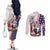 French-American Heritage Month Couples Matching Off The Shoulder Long Sleeve Dress and Long Sleeve Button Shirt National Flags Style with Rooster and Bald Eagle - Wonder Print Shop