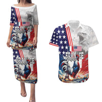 French-American Heritage Month Couples Matching Puletasi and Hawaiian Shirt National Flags Style with Rooster and Bald Eagle - Wonder Print Shop