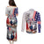 French-American Heritage Month Couples Matching Puletasi and Long Sleeve Button Shirt National Flags Style with Rooster and Bald Eagle - Wonder Print Shop