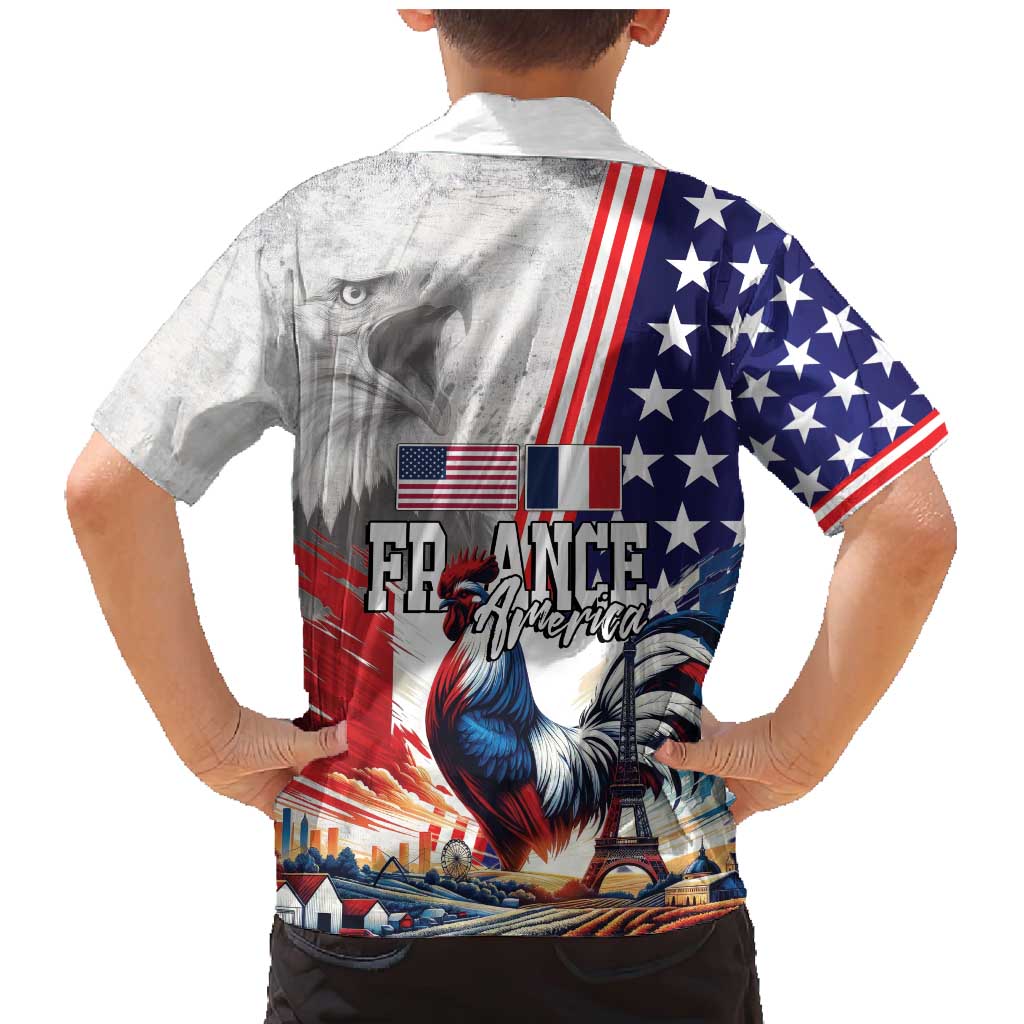 French-American Heritage Month Family Matching Mermaid Dress and Hawaiian Shirt National Flags Style with Rooster and Bald Eagle - Wonder Print Shop