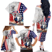 French-American Heritage Month Family Matching Off The Shoulder Long Sleeve Dress and Hawaiian Shirt National Flags Style with Rooster and Bald Eagle - Wonder Print Shop