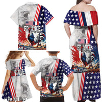 French-American Heritage Month Family Matching Off Shoulder Maxi Dress and Hawaiian Shirt National Flags Style with Rooster and Bald Eagle - Wonder Print Shop