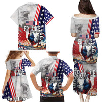 French-American Heritage Month Family Matching Puletasi and Hawaiian Shirt National Flags Style with Rooster and Bald Eagle - Wonder Print Shop