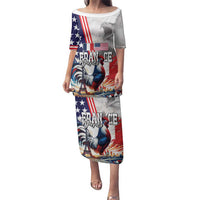 French-American Heritage Month Family Matching Puletasi and Hawaiian Shirt National Flags Style with Rooster and Bald Eagle - Wonder Print Shop