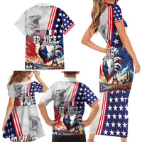 French-American Heritage Month Family Matching Short Sleeve Bodycon Dress and Hawaiian Shirt National Flags Style with Rooster and Bald Eagle - Wonder Print Shop