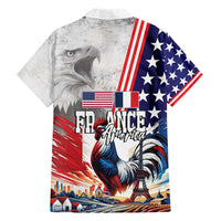 French-American Heritage Month Family Matching Short Sleeve Bodycon Dress and Hawaiian Shirt National Flags Style with Rooster and Bald Eagle - Wonder Print Shop