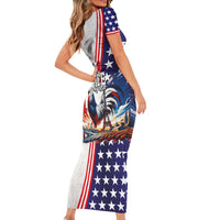 French-American Heritage Month Family Matching Short Sleeve Bodycon Dress and Hawaiian Shirt National Flags Style with Rooster and Bald Eagle - Wonder Print Shop