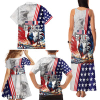 French-American Heritage Month Family Matching Tank Maxi Dress and Hawaiian Shirt National Flags Style with Rooster and Bald Eagle - Wonder Print Shop