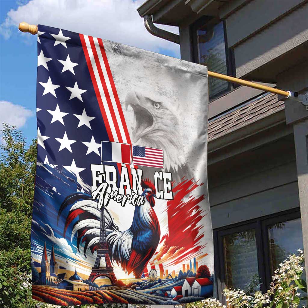 French-American Heritage Month Garden Flag National Flags Style with Rooster and Bald Eagle - Wonder Print Shop