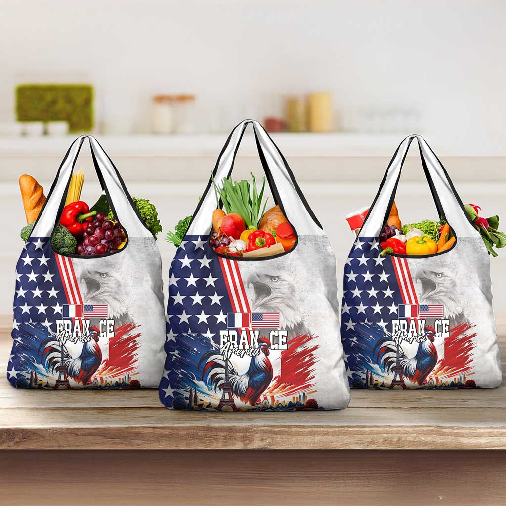 French-American Heritage Month Grocery Bag National Flags Style with Rooster and Bald Eagle - Wonder Print Shop