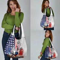 French-American Heritage Month Grocery Bag National Flags Style with Rooster and Bald Eagle - Wonder Print Shop