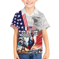 French-American Heritage Month Hawaiian Shirt National Flags Style with Rooster and Bald Eagle - Wonder Print Shop