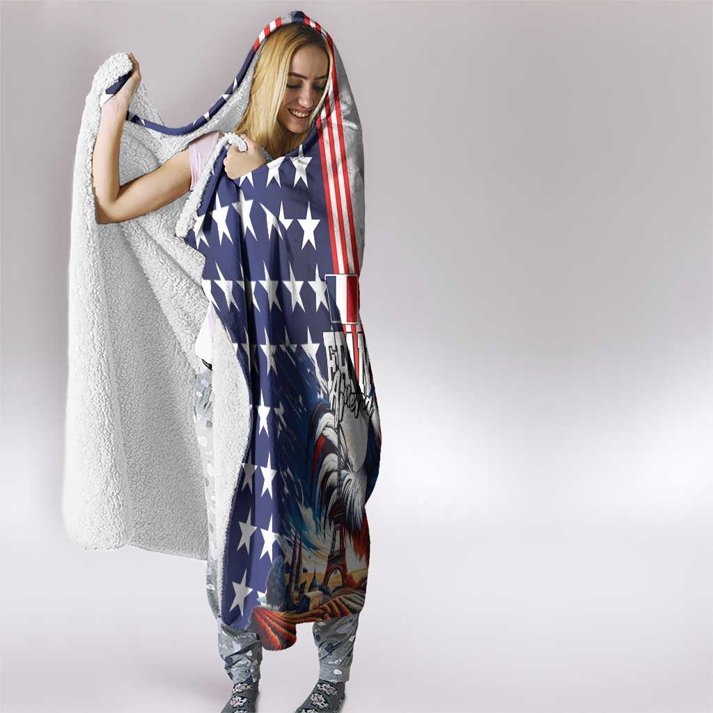 French-American Heritage Month Hooded Blanket National Flags Style with Rooster and Bald Eagle - Wonder Print Shop