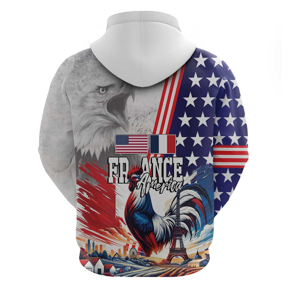 French-American Heritage Month Hoodie National Flags Style with Rooster and Bald Eagle - Wonder Print Shop