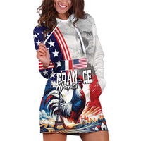 French-American Heritage Month Hoodie Dress National Flags Style with Rooster and Bald Eagle - Wonder Print Shop