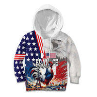 French-American Heritage Month Kid Hoodie National Flags Style with Rooster and Bald Eagle - Wonder Print Shop