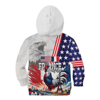 French-American Heritage Month Kid Hoodie National Flags Style with Rooster and Bald Eagle - Wonder Print Shop