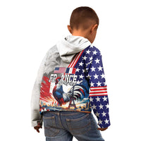 French-American Heritage Month Kid Hoodie National Flags Style with Rooster and Bald Eagle - Wonder Print Shop