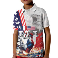 French-American Heritage Month Kid Polo Shirt National Flags Style with Rooster and Bald Eagle - Wonder Print Shop