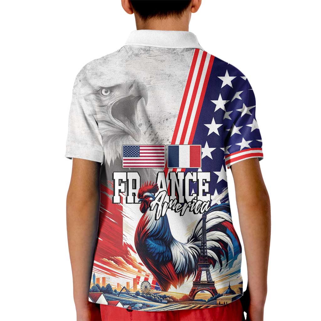 French-American Heritage Month Kid Polo Shirt National Flags Style with Rooster and Bald Eagle - Wonder Print Shop