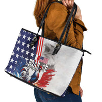 French-American Heritage Month Leather Tote Bag National Flags Style with Rooster and Bald Eagle - Wonder Print Shop