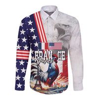 French-American Heritage Month Long Sleeve Button Shirt National Flags Style with Rooster and Bald Eagle - Wonder Print Shop