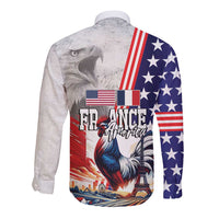 French-American Heritage Month Long Sleeve Button Shirt National Flags Style with Rooster and Bald Eagle - Wonder Print Shop
