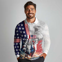 French-American Heritage Month Long Sleeve Polo Shirt National Flags Style with Rooster and Bald Eagle - Wonder Print Shop
