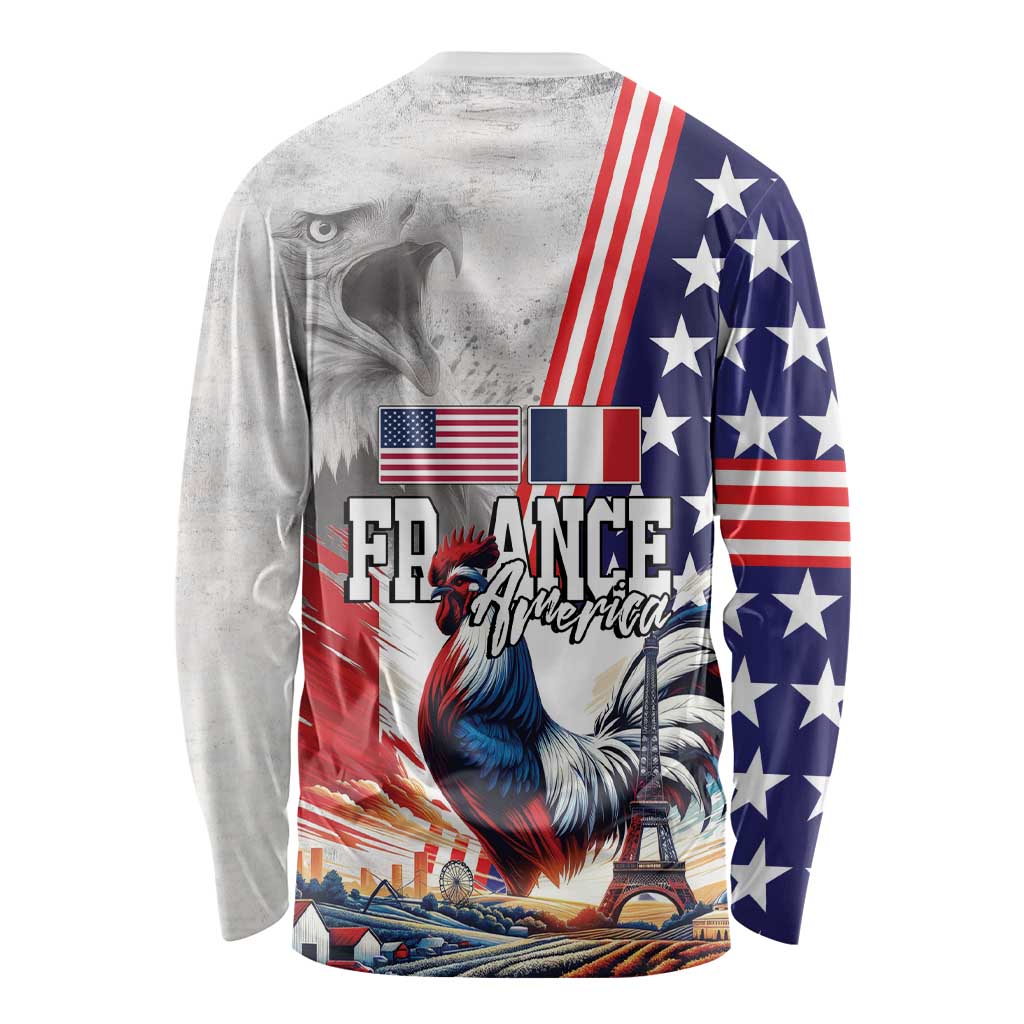 French-American Heritage Month Long Sleeve Shirt National Flags Style with Rooster and Bald Eagle - Wonder Print Shop
