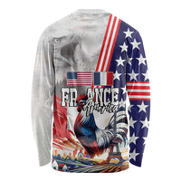 French-American Heritage Month Long Sleeve Shirt National Flags Style with Rooster and Bald Eagle - Wonder Print Shop