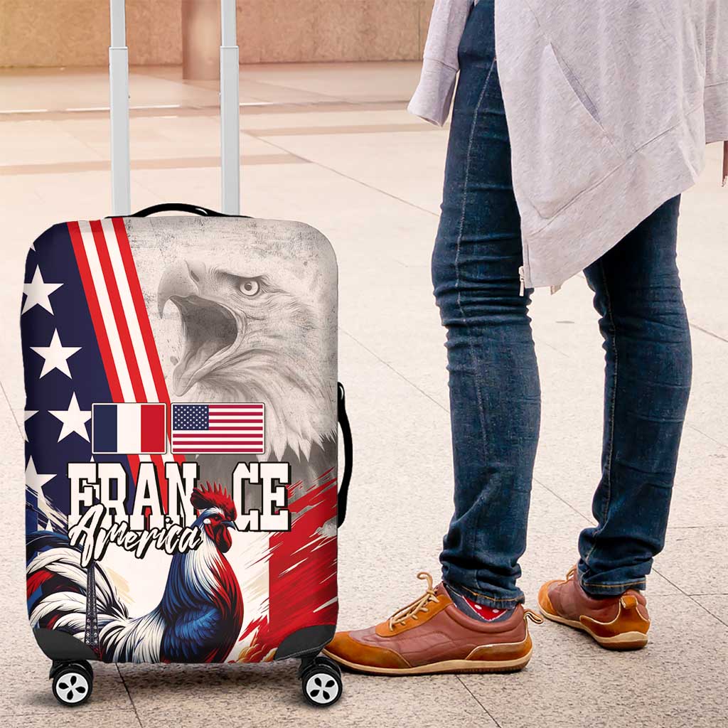 French-American Heritage Month Luggage Cover National Flags Style with Rooster and Bald Eagle - Wonder Print Shop